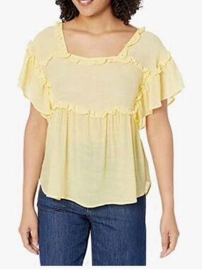 Zac & Rachel Pale Yellow Ruffle Flutter Sleeve Blouse